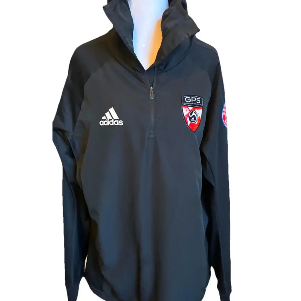 Adidas GPS Soccer FC BAYERN MUNCHEN 1/4 Zip Hoodie Mens M Black ClimaWarm Baggy
